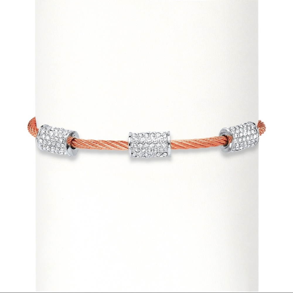 Rose gold plated cubic zirconia cable bracelet - Picture 2 of 3